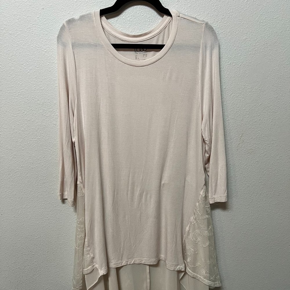 LOGO by Lori Goldstein cream shirt, with gorgeous lace and satin.
